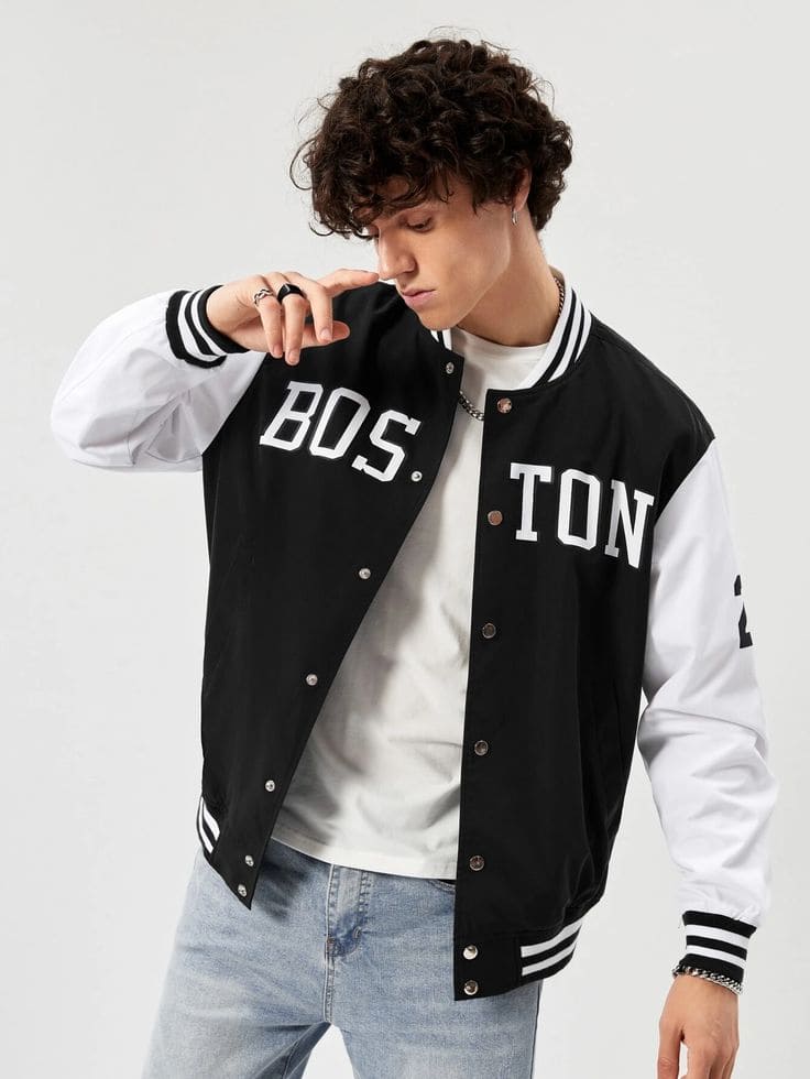 Black Boston Varsity Jacket