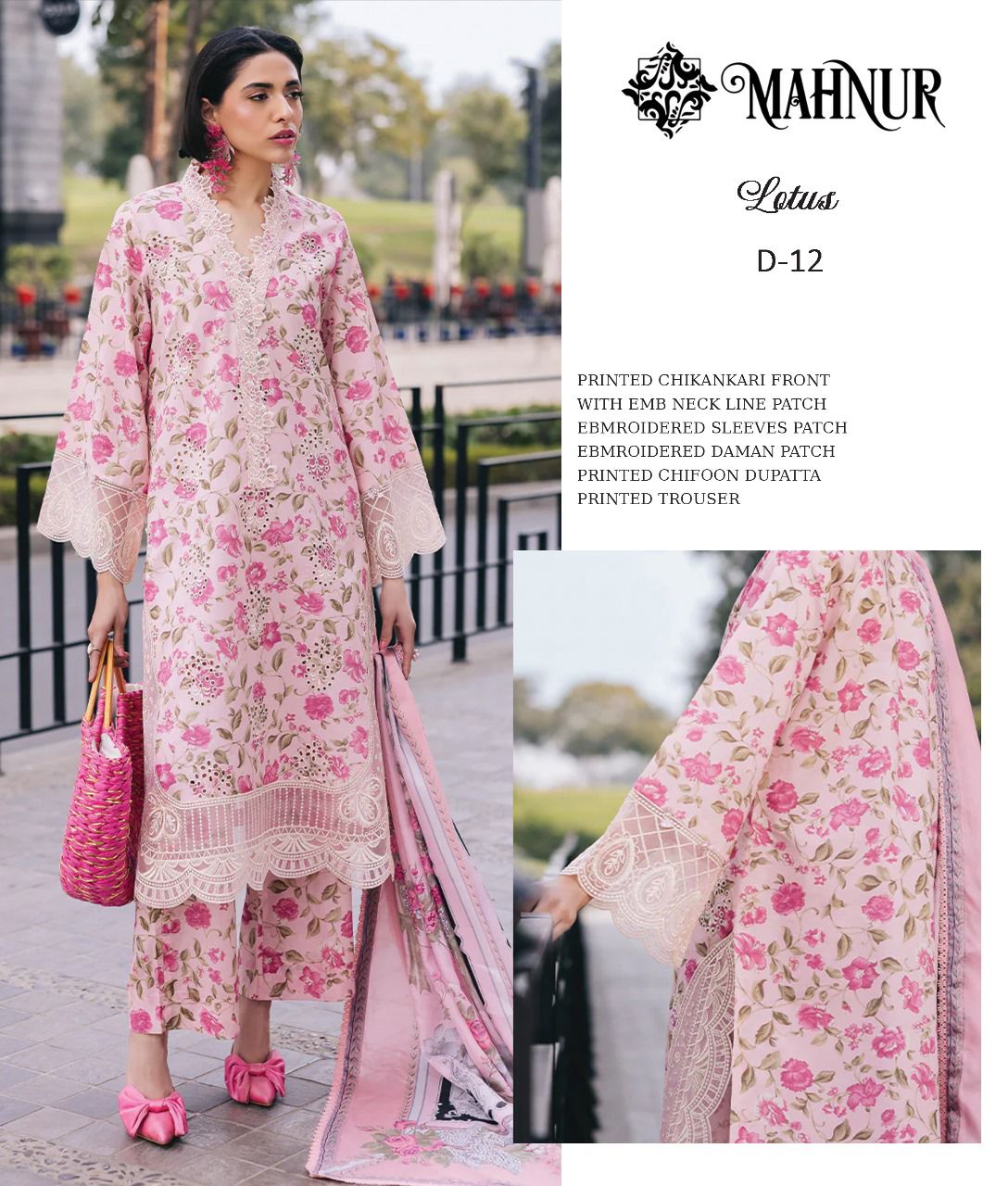Printed Lawn Chickenkari Embroidered Front